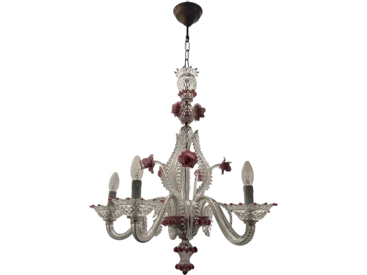 Venetian Murano Glass Clear Pink Chandelier, 1960s 13