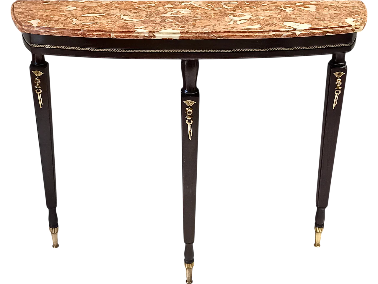 Ebonized beech Neoclassic Console breccia pernice marble top, 1950 13