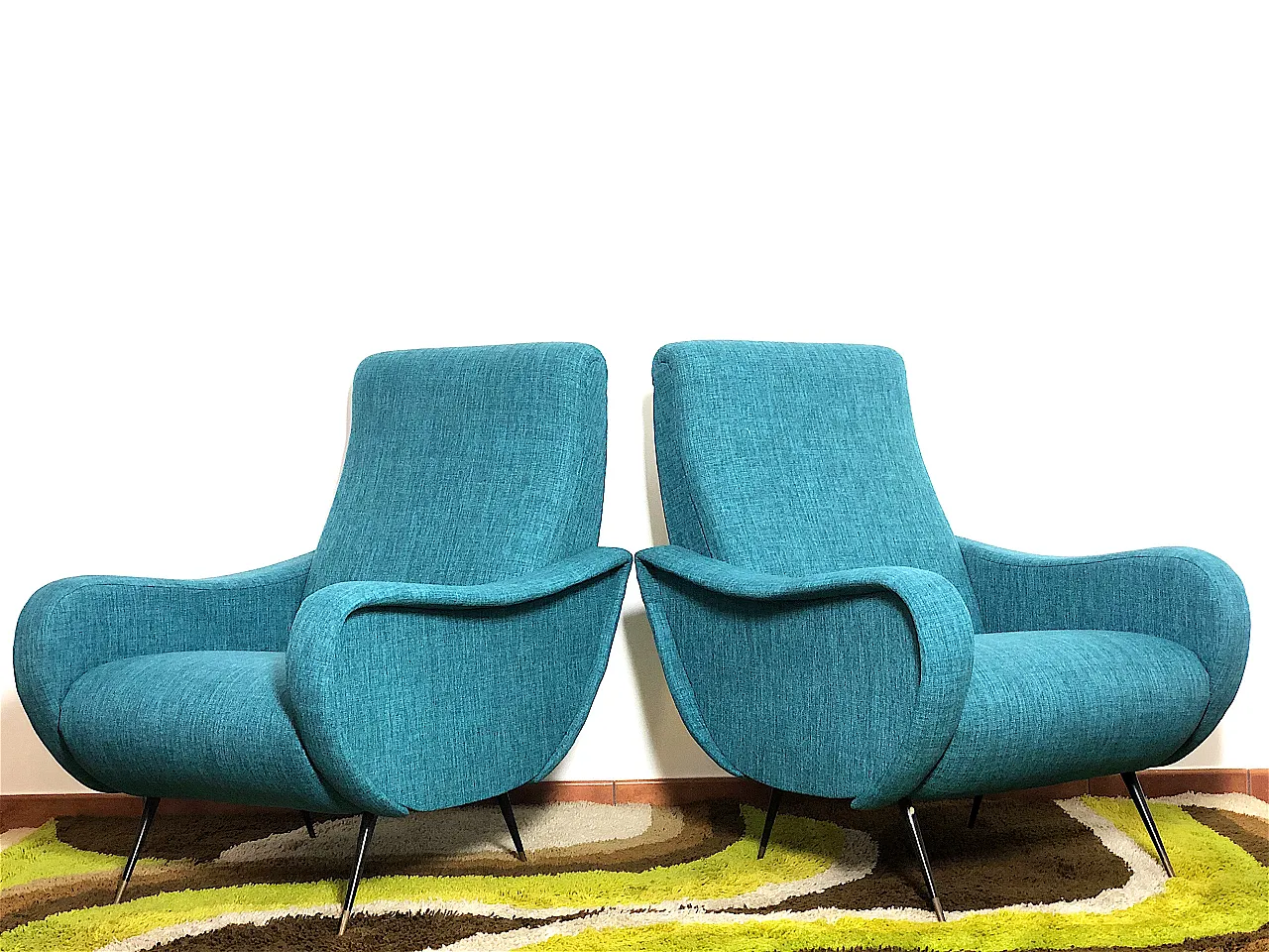 Lady Lt. Blue 1950s armchairs Design attributed Marco Zanuso 3