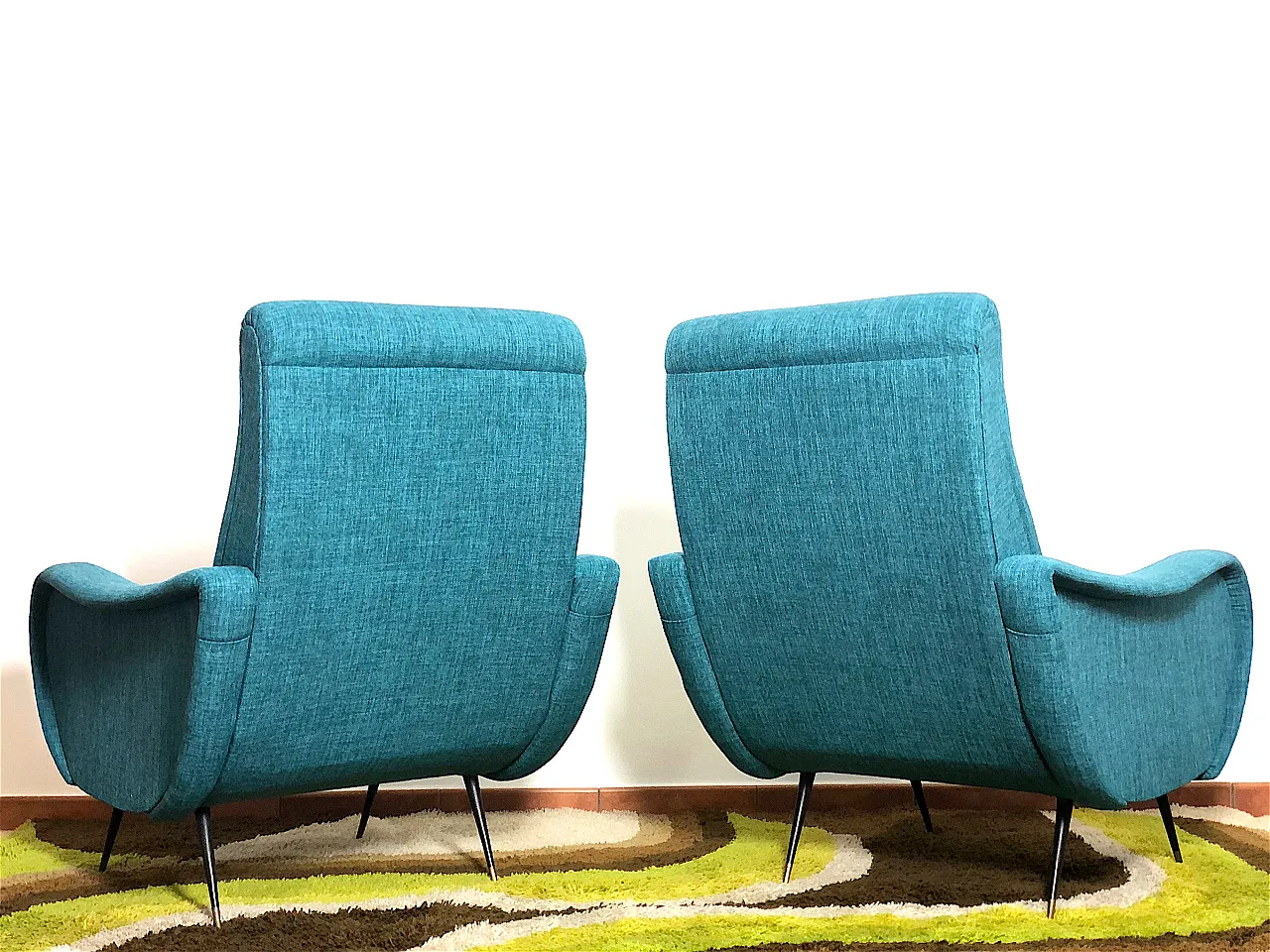 Lady Lt. Blue 1950s armchairs Design attributed Marco Zanuso 5