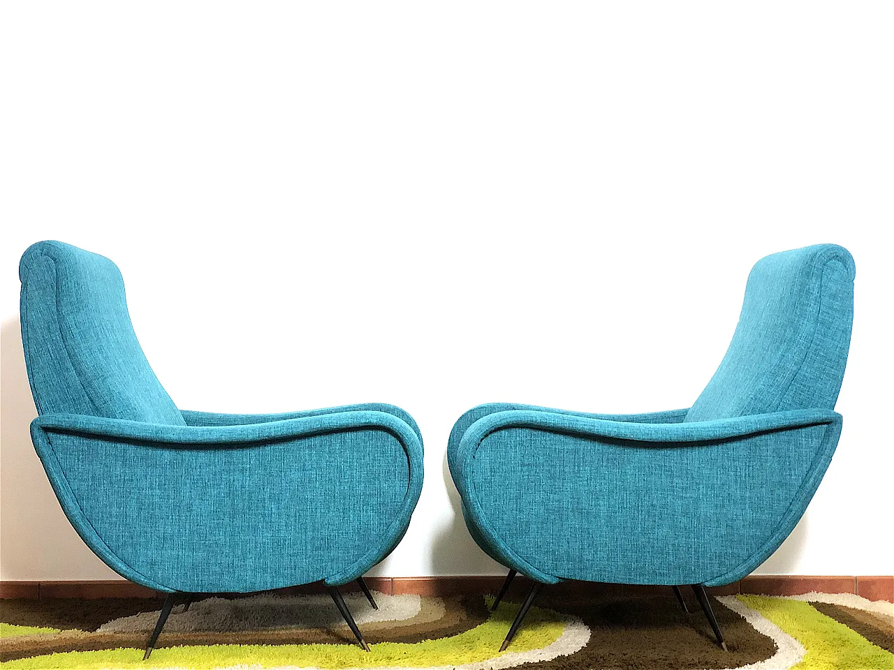 Lady Lt. Blue 1950s armchairs Design attributed Marco Zanuso 6