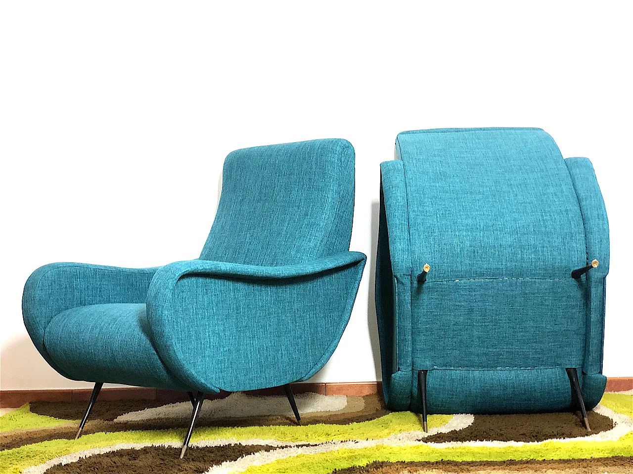 Lady Lt. Blue 1950s armchairs Design attributed Marco Zanuso 8