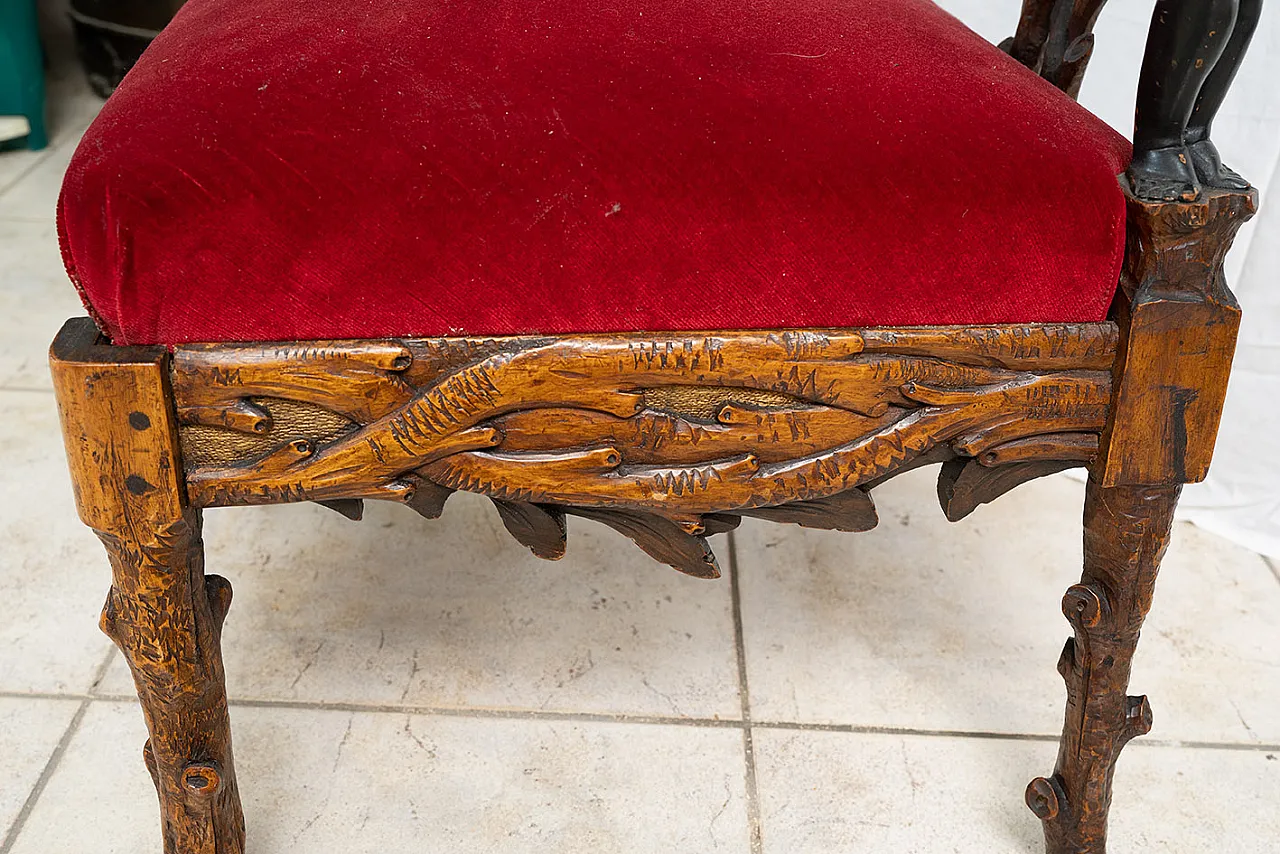 Sculptural French corner armchair in solid walnut, early 19th century 4