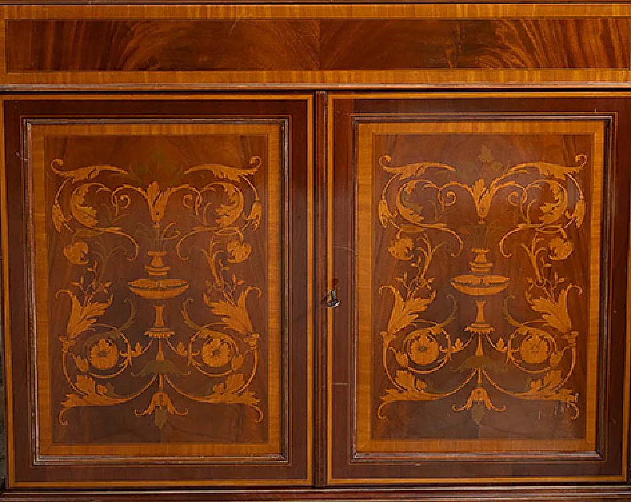 Credenza antica con alzata Eduardiana in mogano intarsiato, '800 2