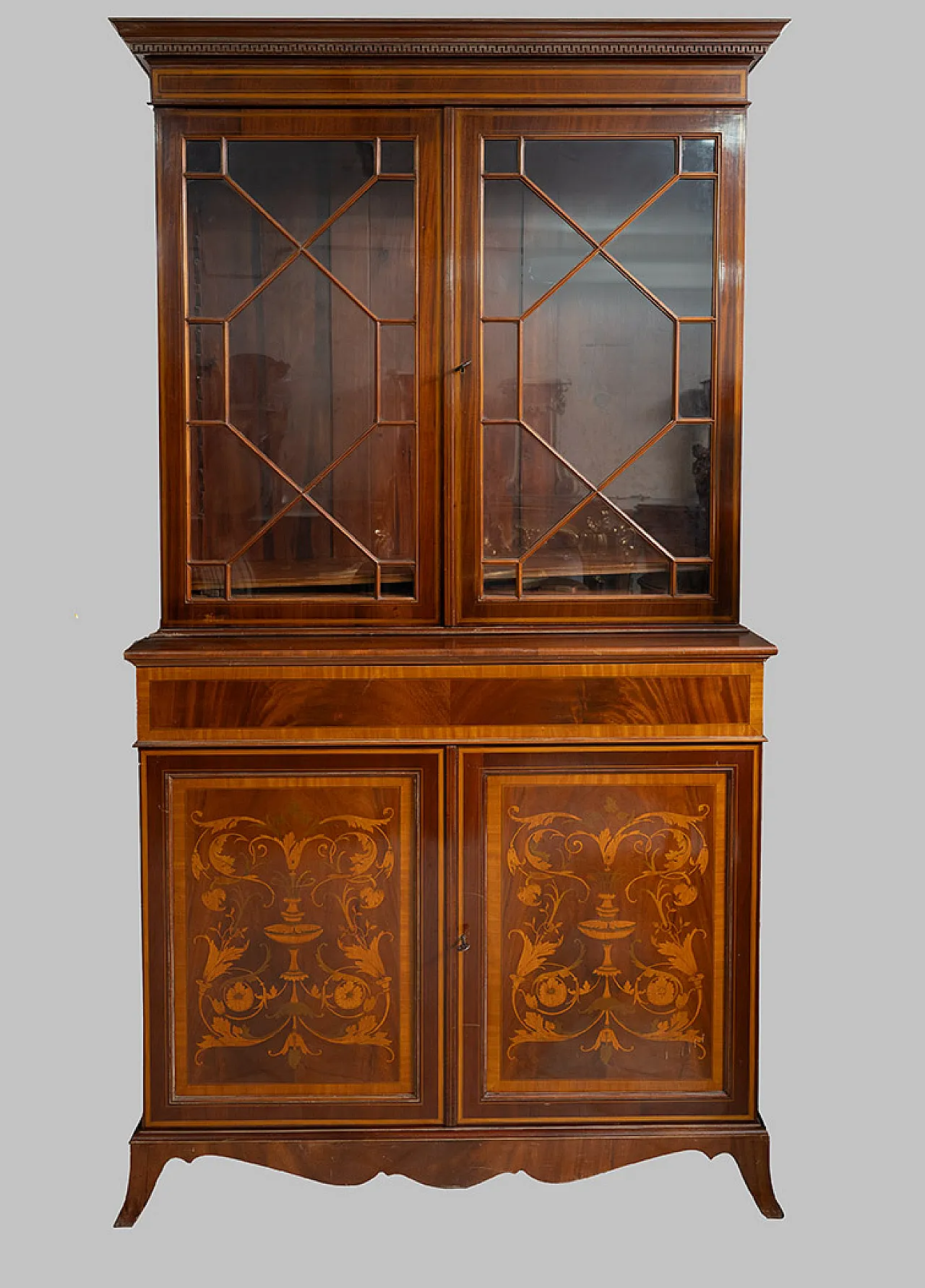 Credenza antica con alzata Eduardiana in mogano intarsiato, '800 3