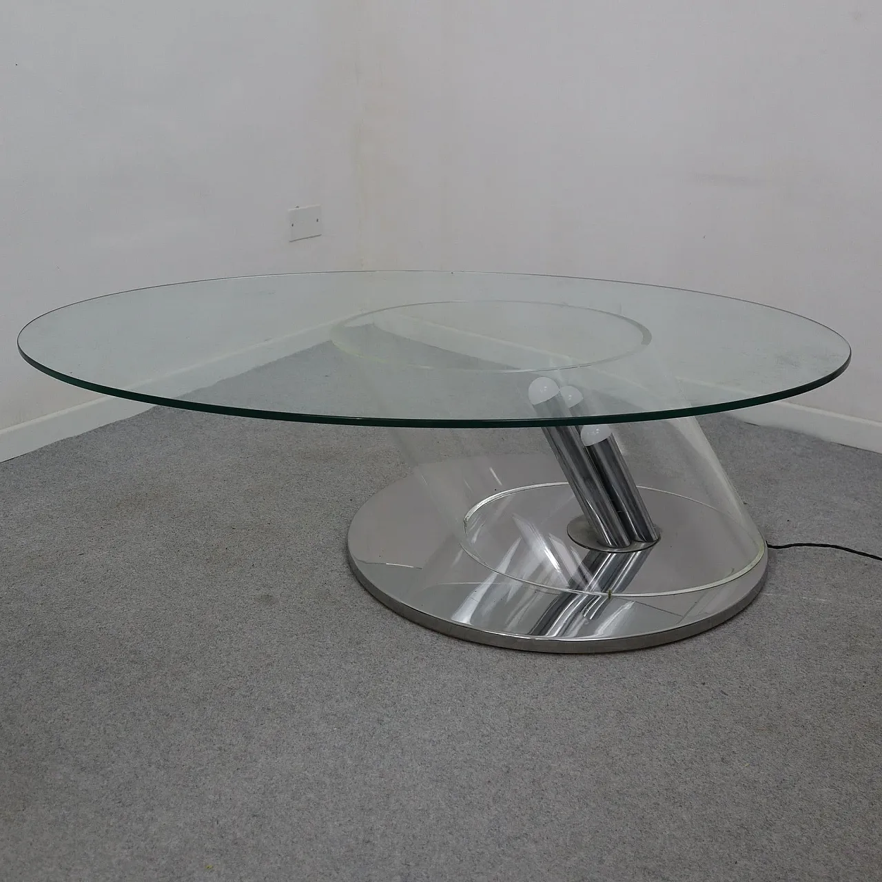 Coffee table in glass with lamp by Restadesio, Italy, 70s 1