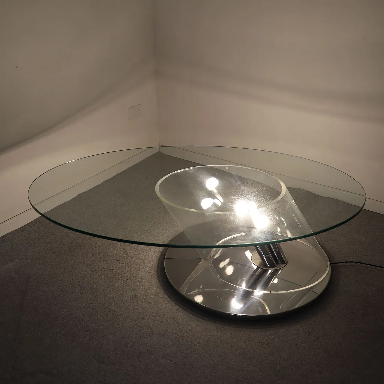 Coffee table in glass with lamp by Restadesio, Italy, 70s 4