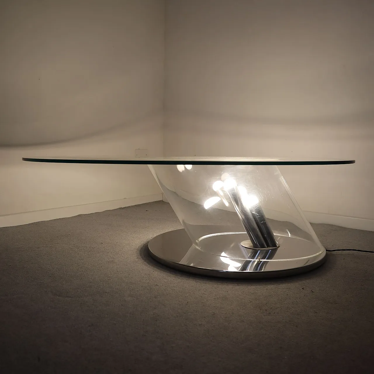 Coffee table in glass with lamp by Restadesio, Italy, 70s 5