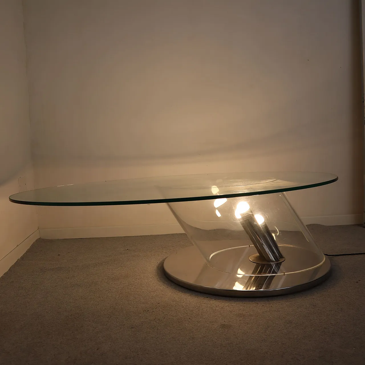 Coffee table in glass with lamp by Restadesio, Italy, 70s 7