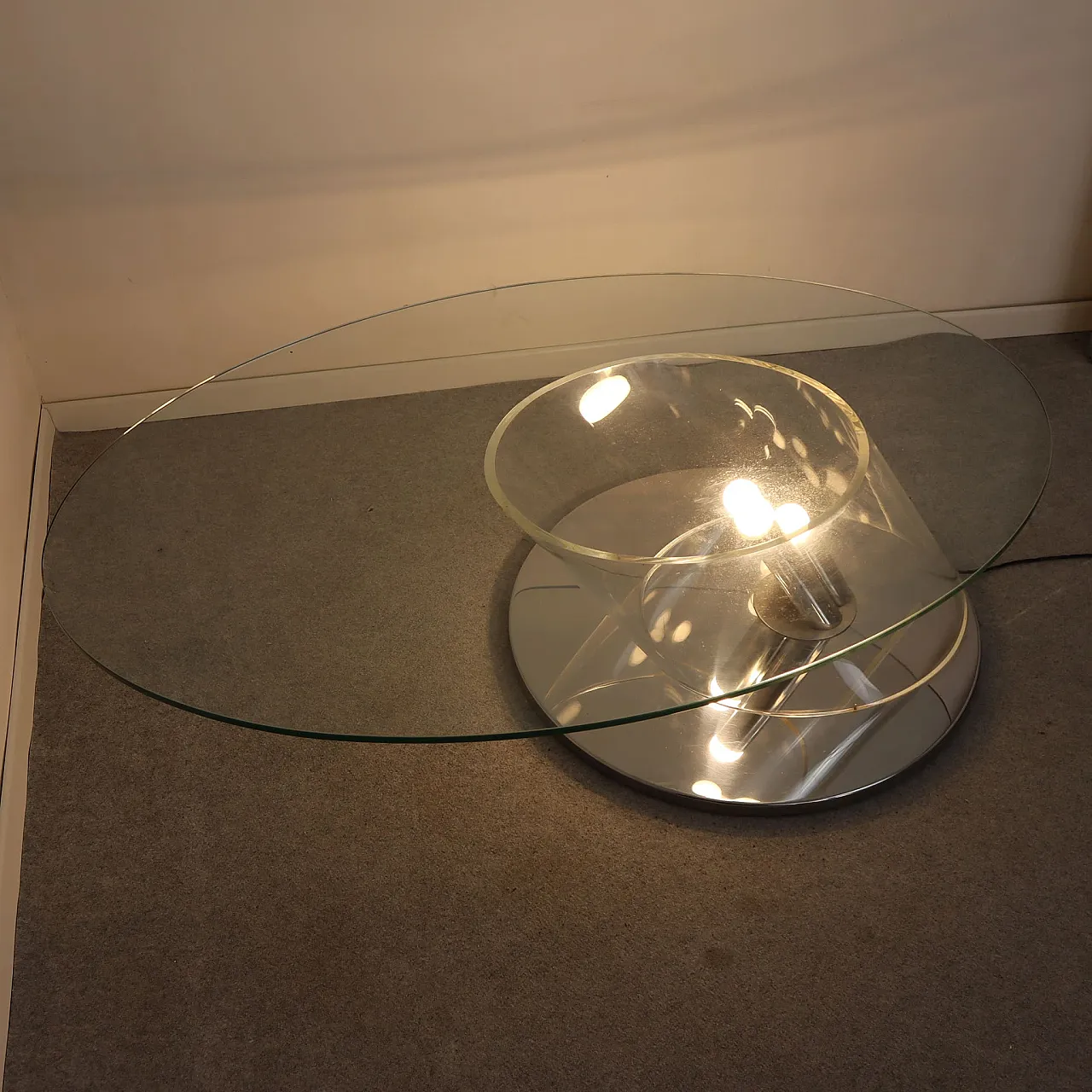 Coffee table in glass with lamp by Restadesio, Italy, 70s 8