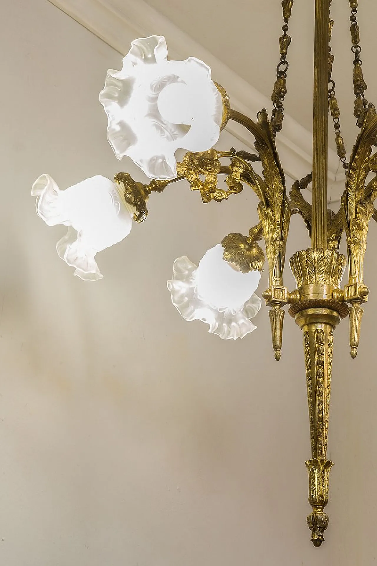 Empire chandelier in bronze and frosted glass, 1920s 2