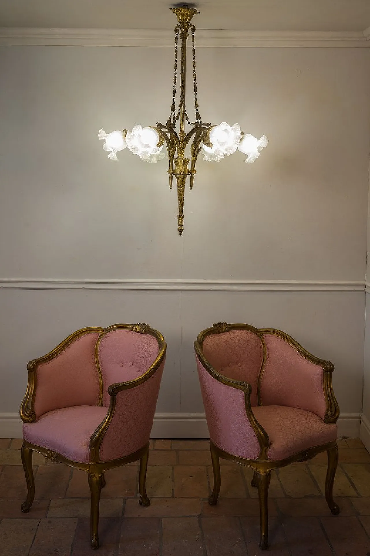 Empire chandelier in bronze and frosted glass, 1920s 6