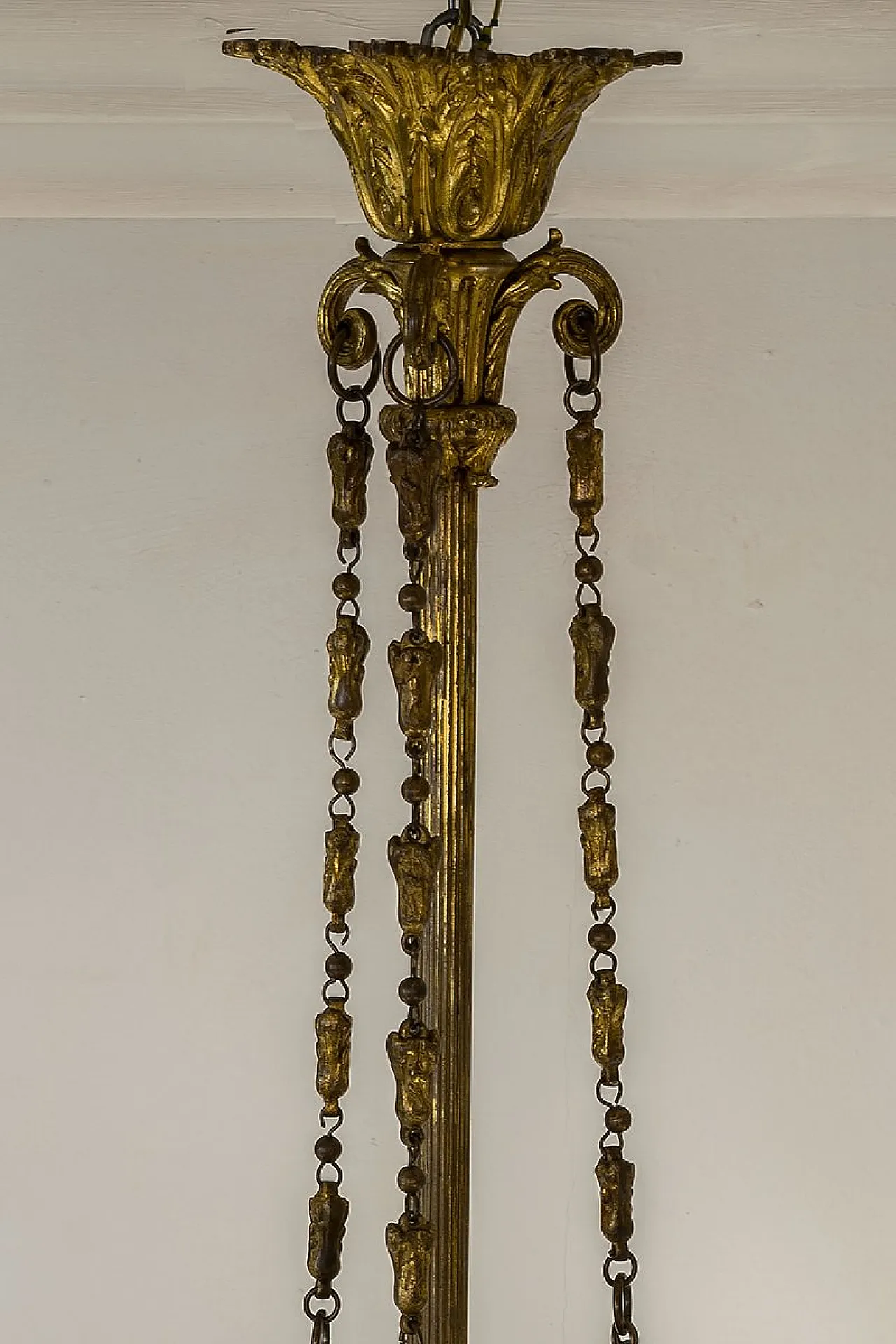 Empire chandelier in bronze and frosted glass, 1920s 8