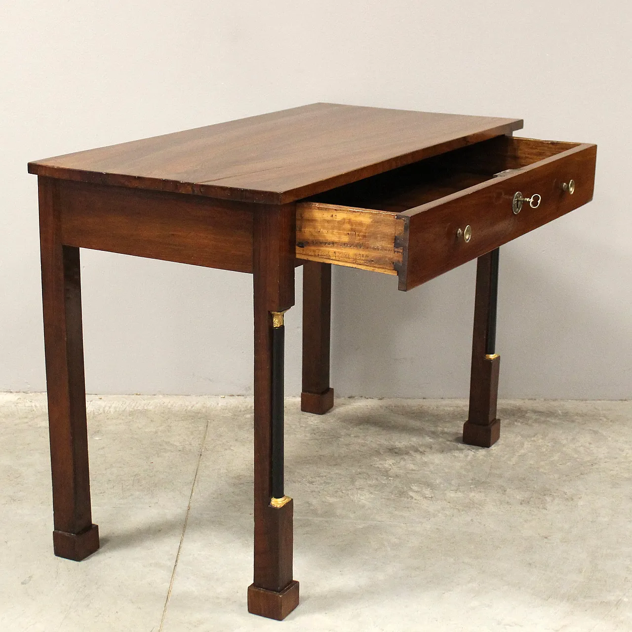 Empire console table desk in walnut, 19th century 4