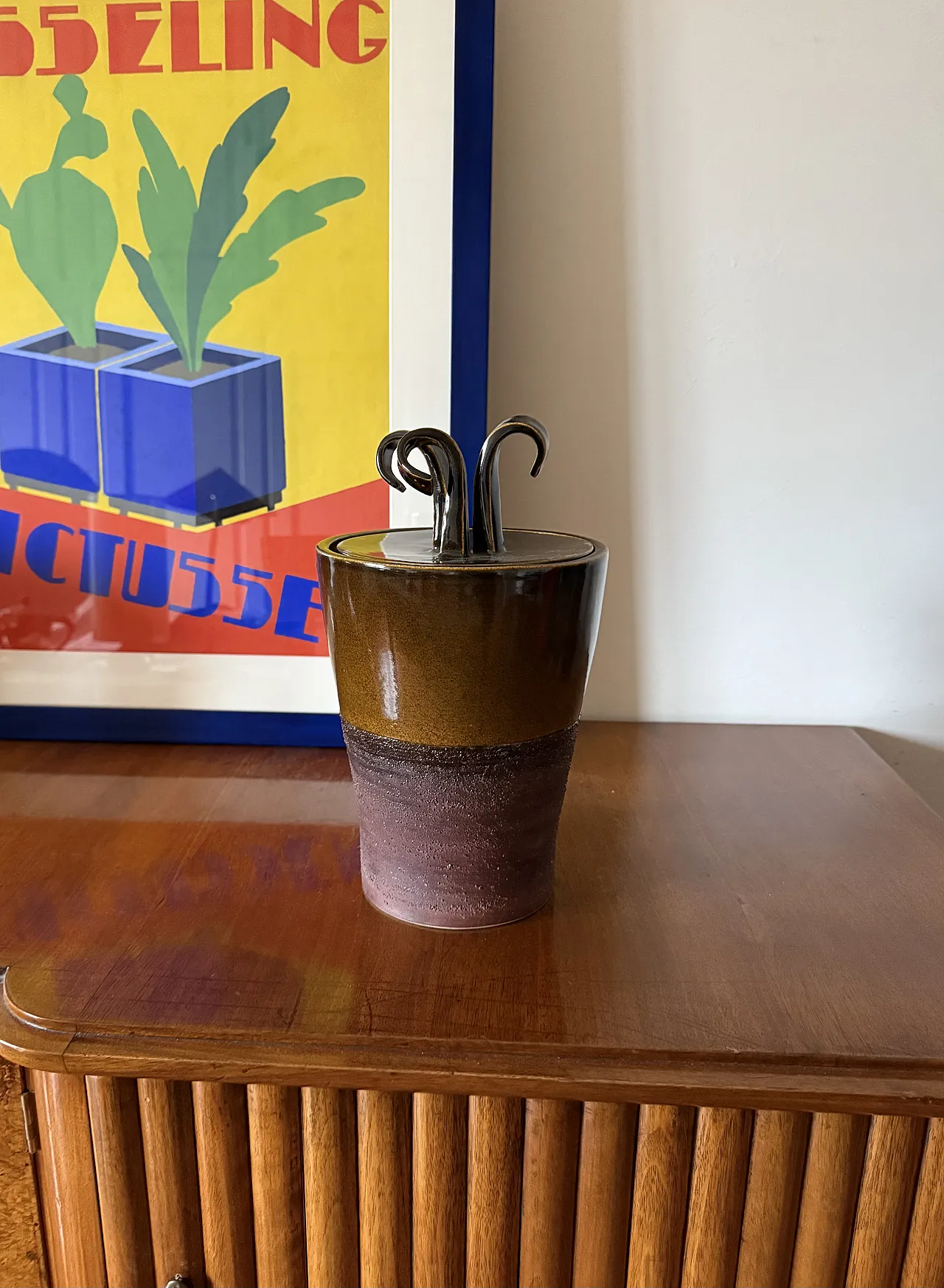 Mid-century style brown ceramic vase, Gabriele Bucci, 2000s 2