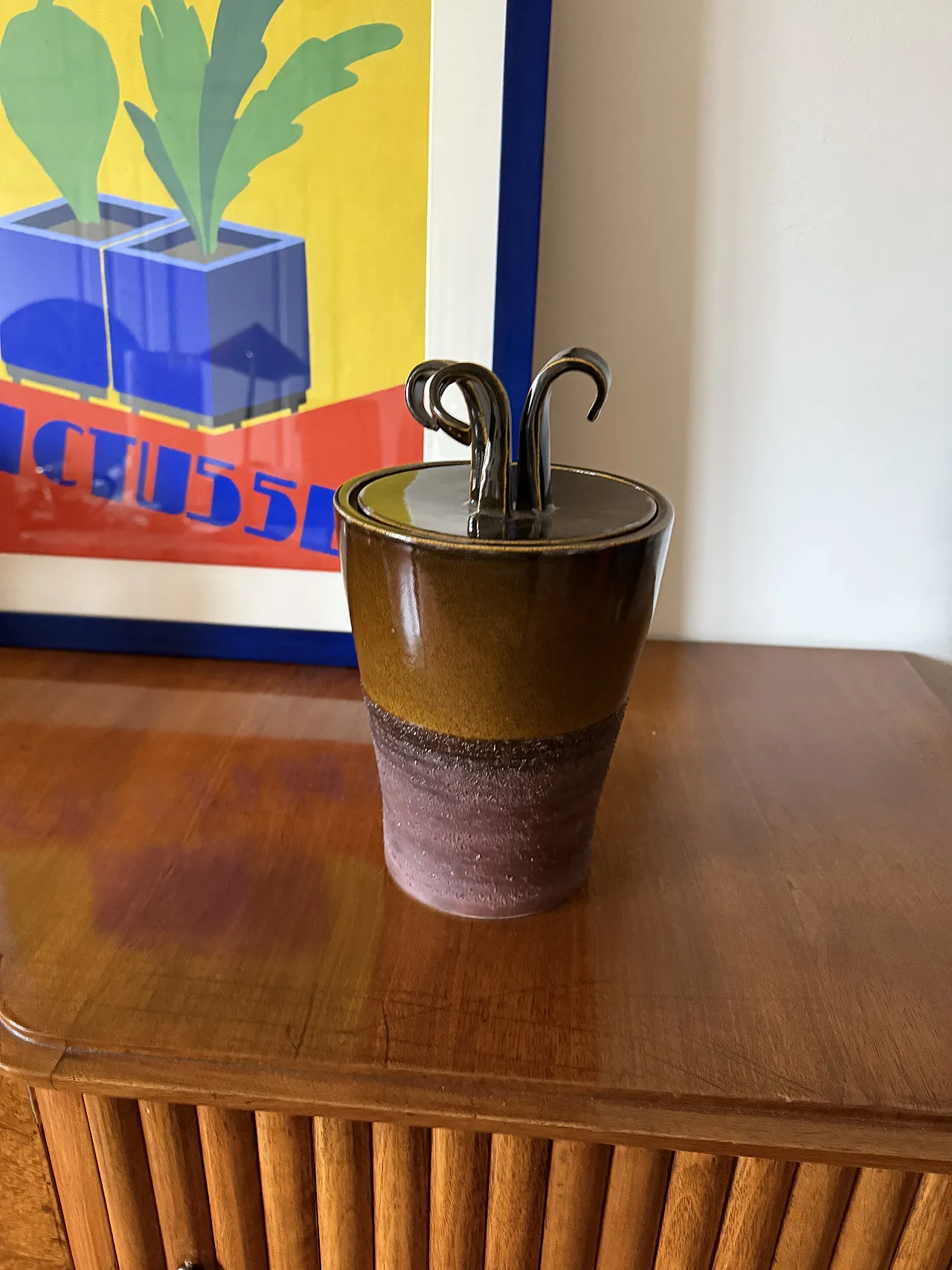 Mid-century style brown ceramic vase, Gabriele Bucci, 2000s 3