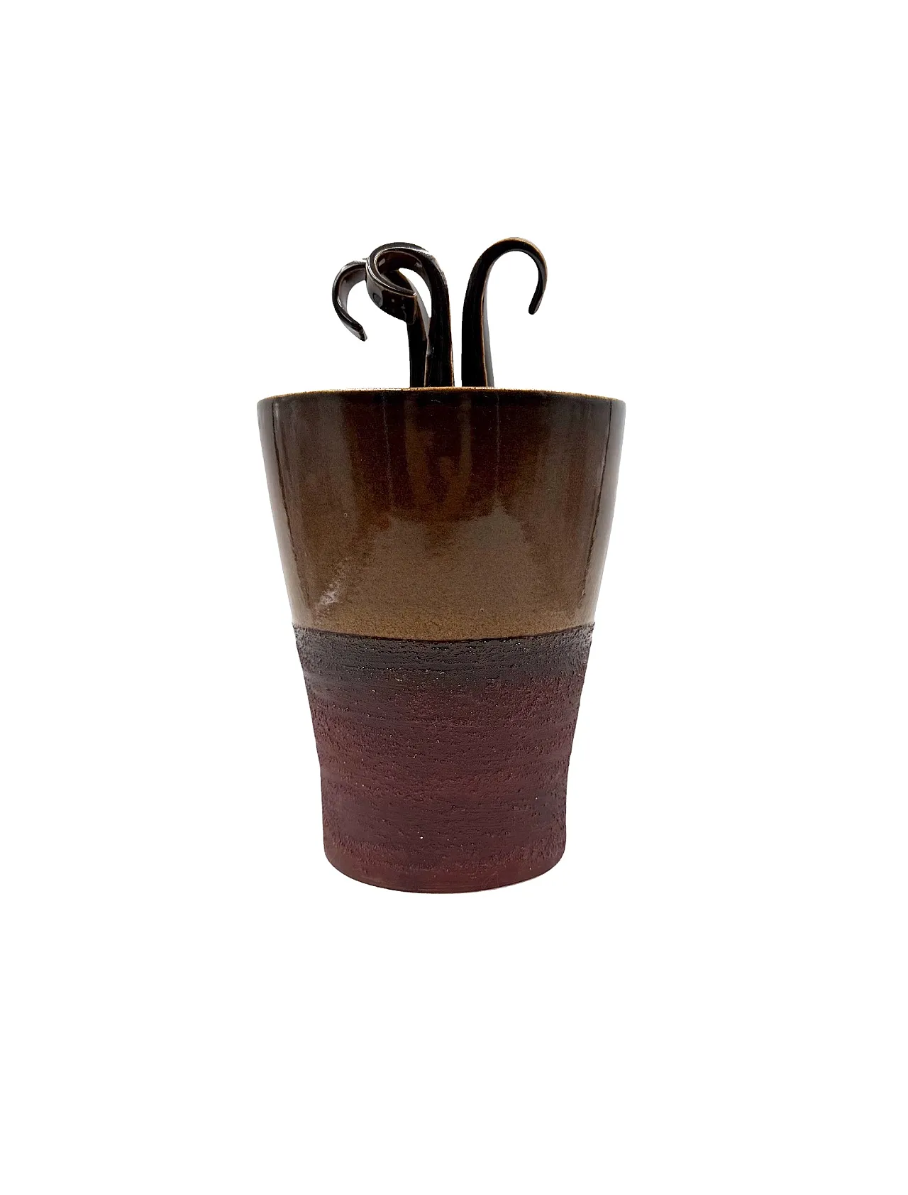 Mid-century style brown ceramic vase, Gabriele Bucci, 2000s 6