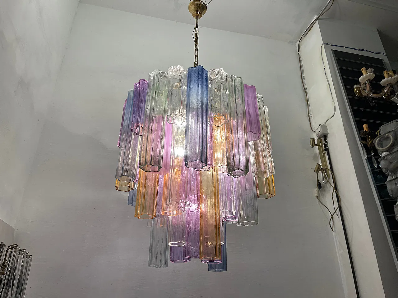 Large Pop Art Murano Glass Tronchi Chandelier, 1970s 6