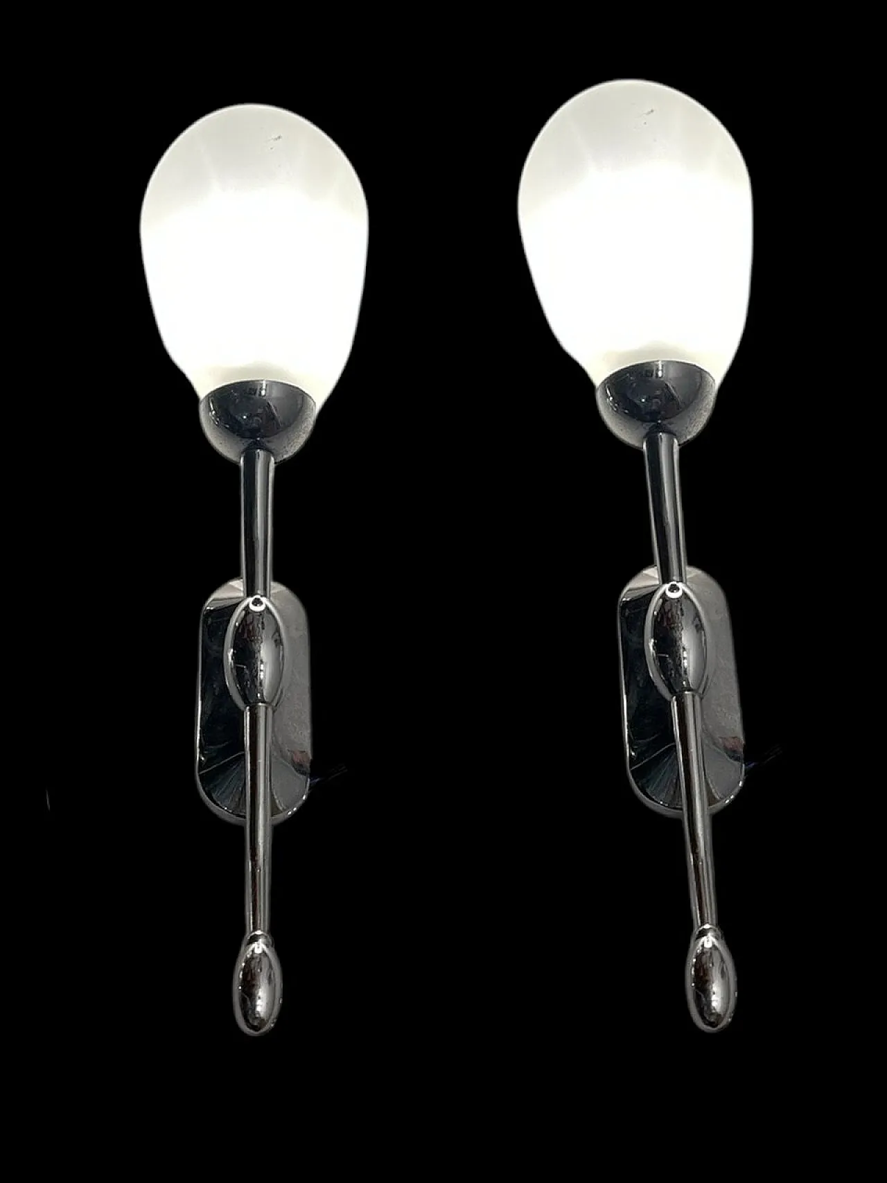 Pair of chrome satinated glass sconces, 1970s 2