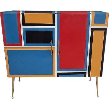 Sideboard two multicolor glass doors, 90s