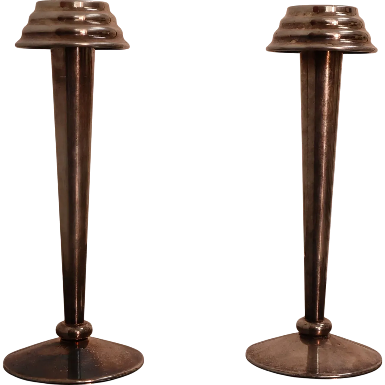 Pair of candle holder in Nickelato brass Art Deco, Italy, 30s 9