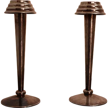 Pair of candle holder in Nickelato brass Art Deco, Italy, 30s