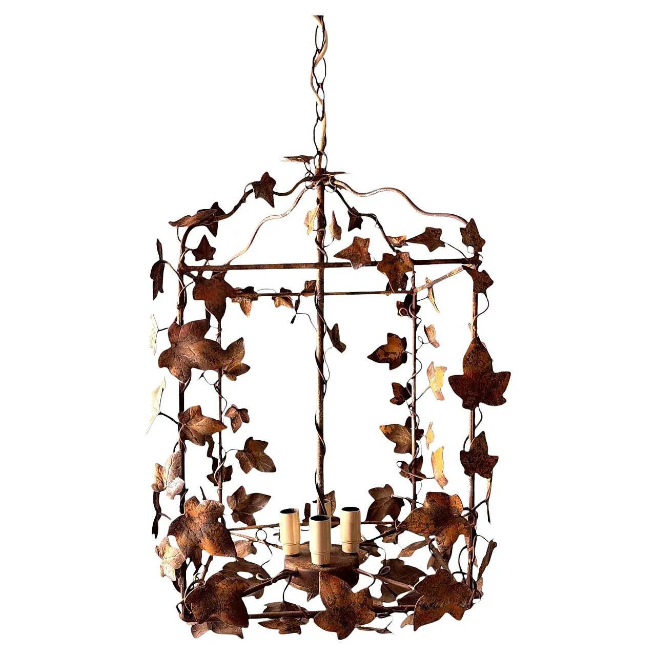 Florentine rustic style wrought iron chandelier, 1970s 1