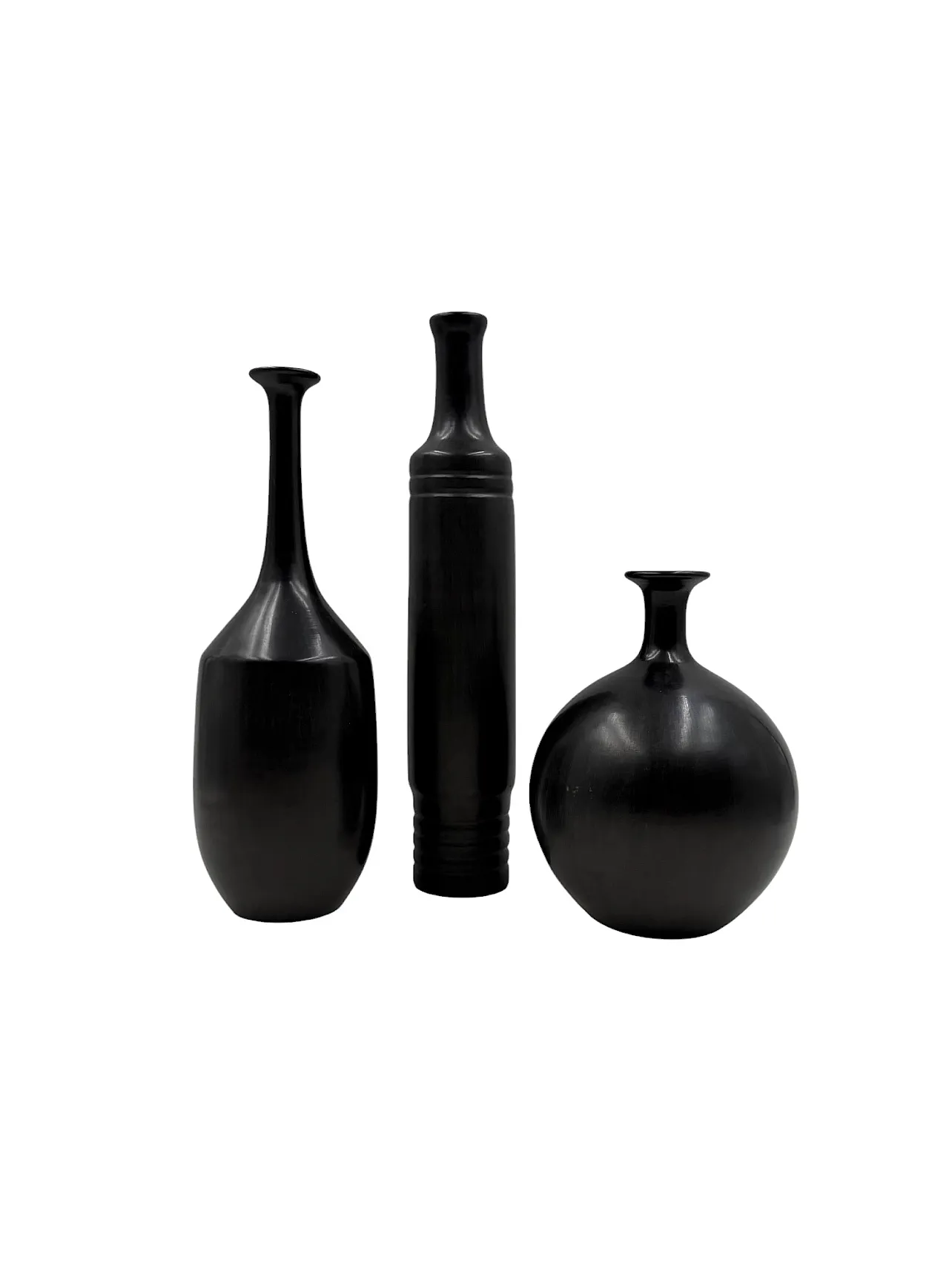 3 black Bucchero ceramic vases di Sebastiani Gubbio, anni '60 1