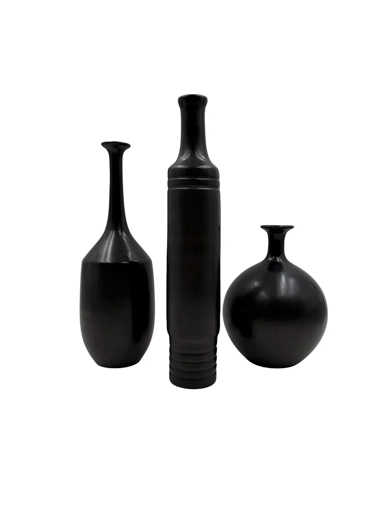 3 black Bucchero ceramic vases di Sebastiani Gubbio, anni '60 5