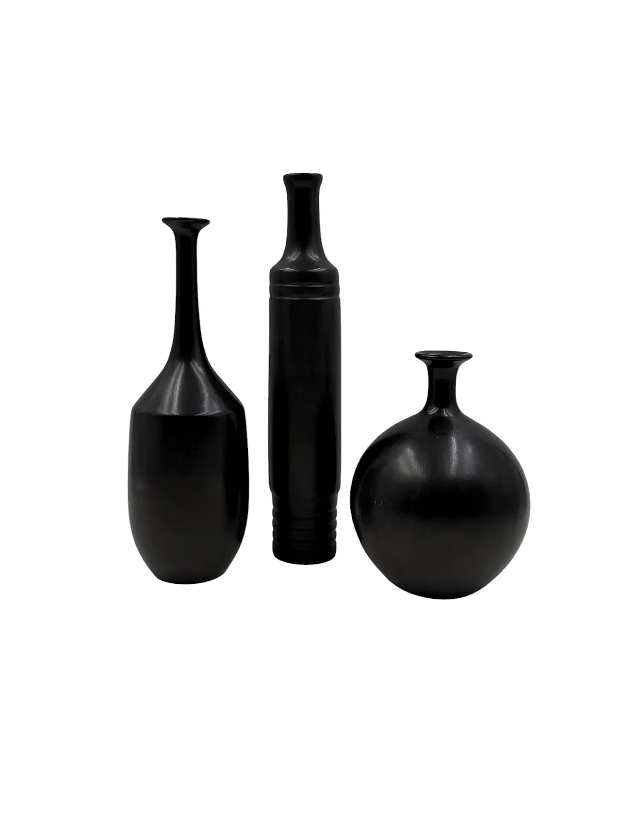 3 black Bucchero ceramic vases di Sebastiani Gubbio, anni '60 7