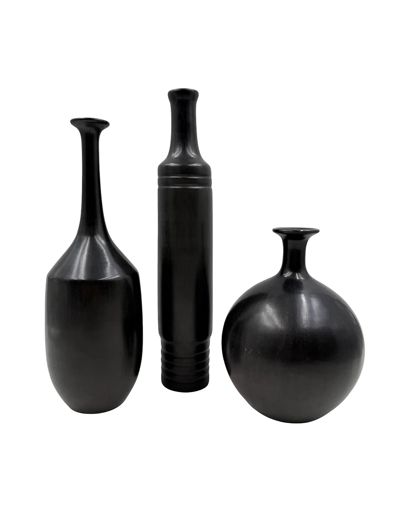 3 black Bucchero ceramic vases di Sebastiani Gubbio, anni '60 10