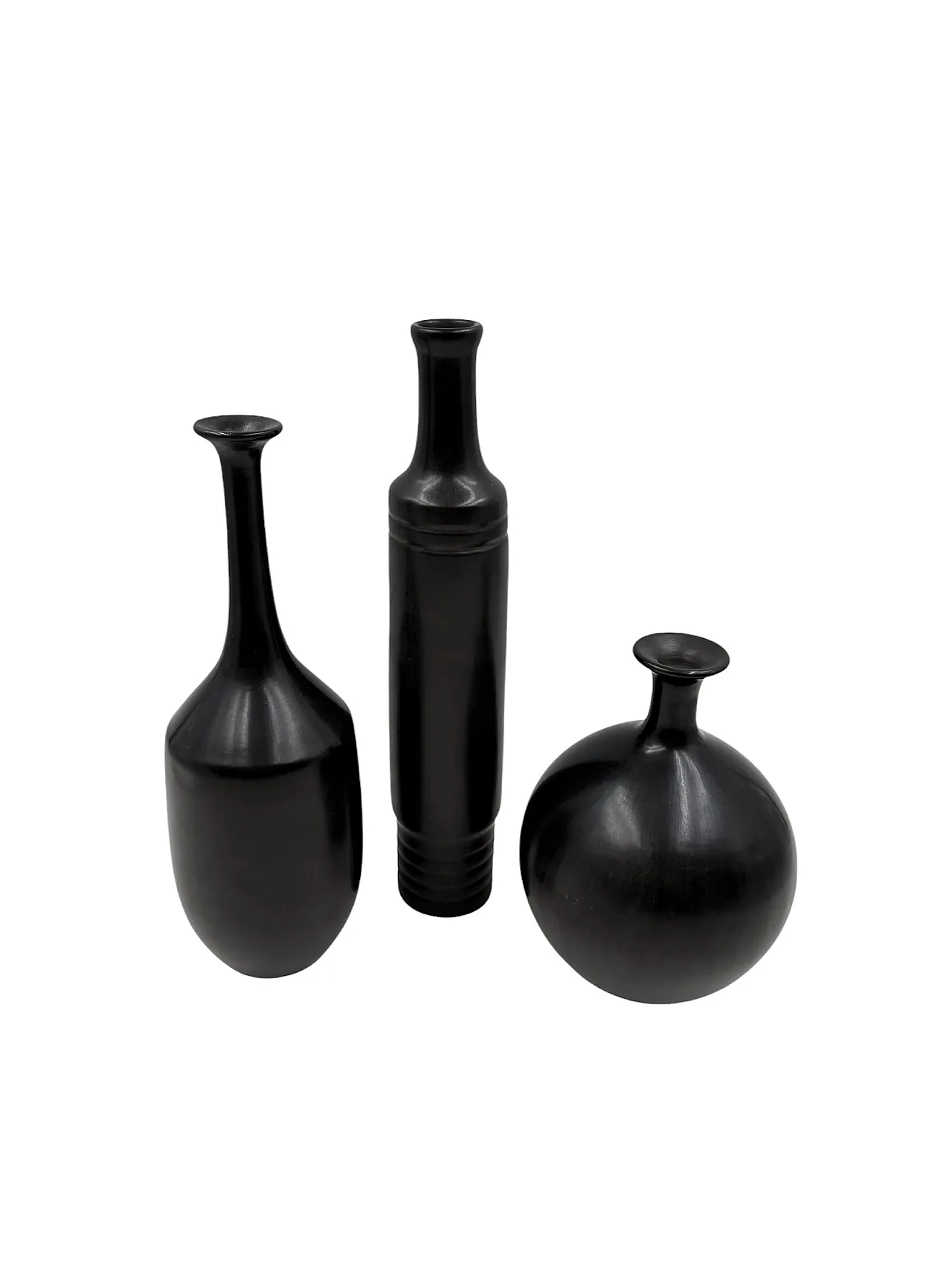 3 black Bucchero ceramic vases di Sebastiani Gubbio, anni '60 11