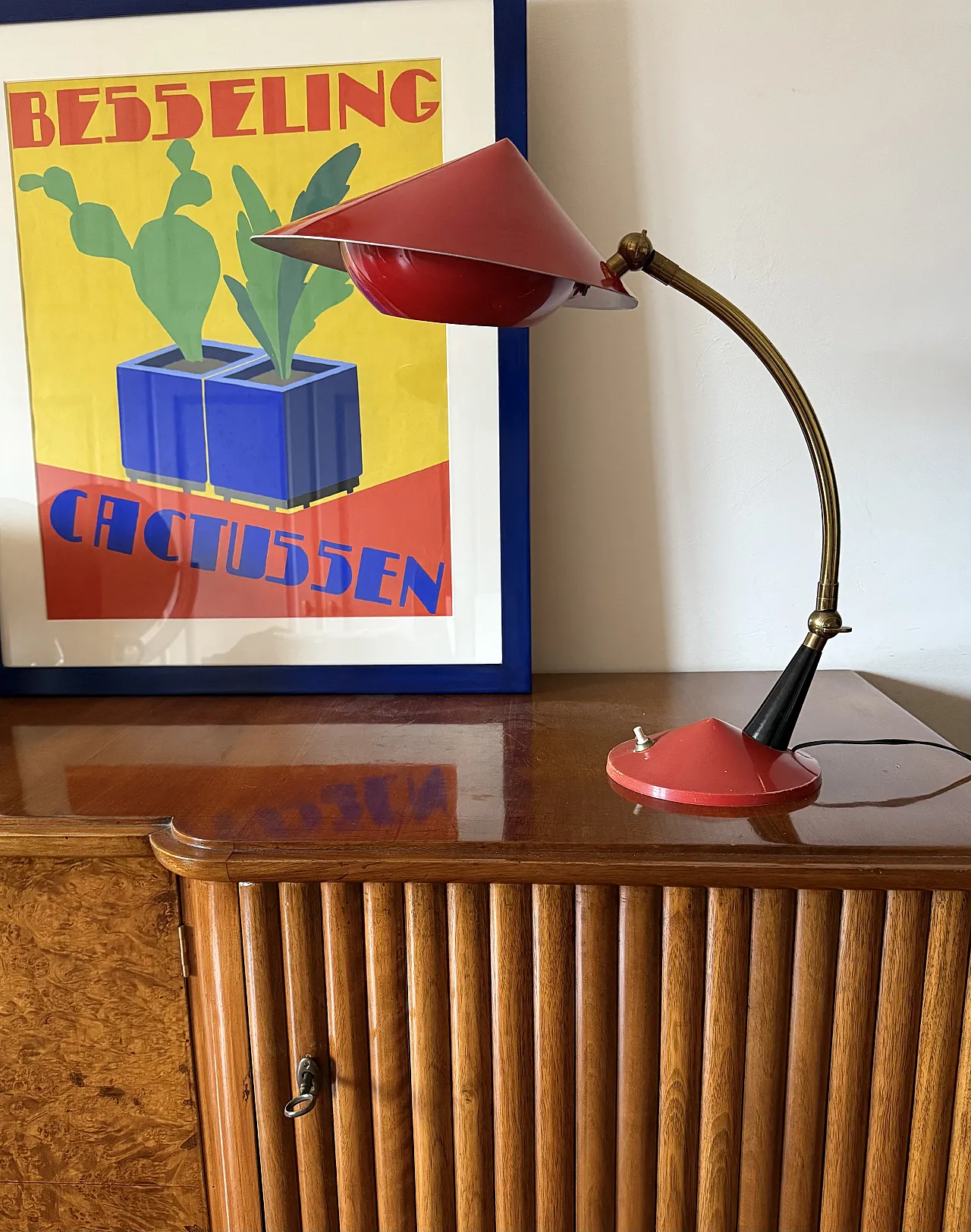 Mid century red desk Lamp, Stilux Milan Italy 1960 ca. 2