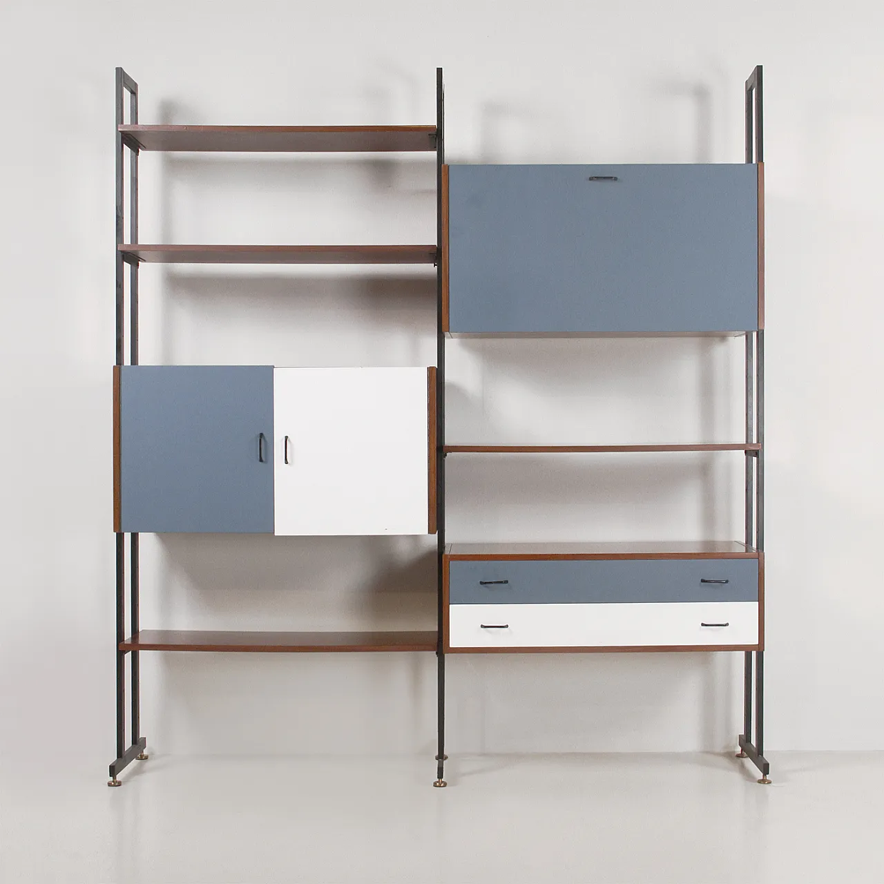 Teak bookcase with iron uprights, 1960s 1