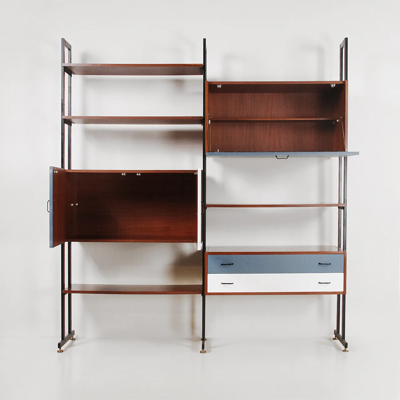 Teak bookcase with iron uprights, 1960s 2