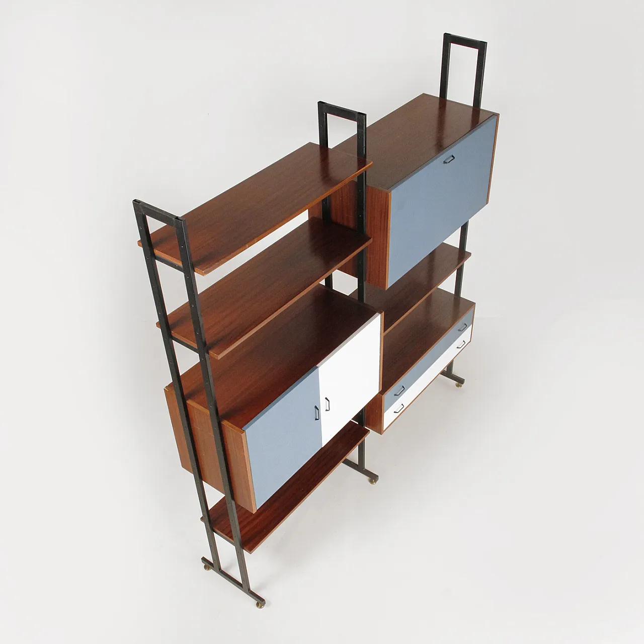 Teak bookcase with iron uprights, 1960s 10