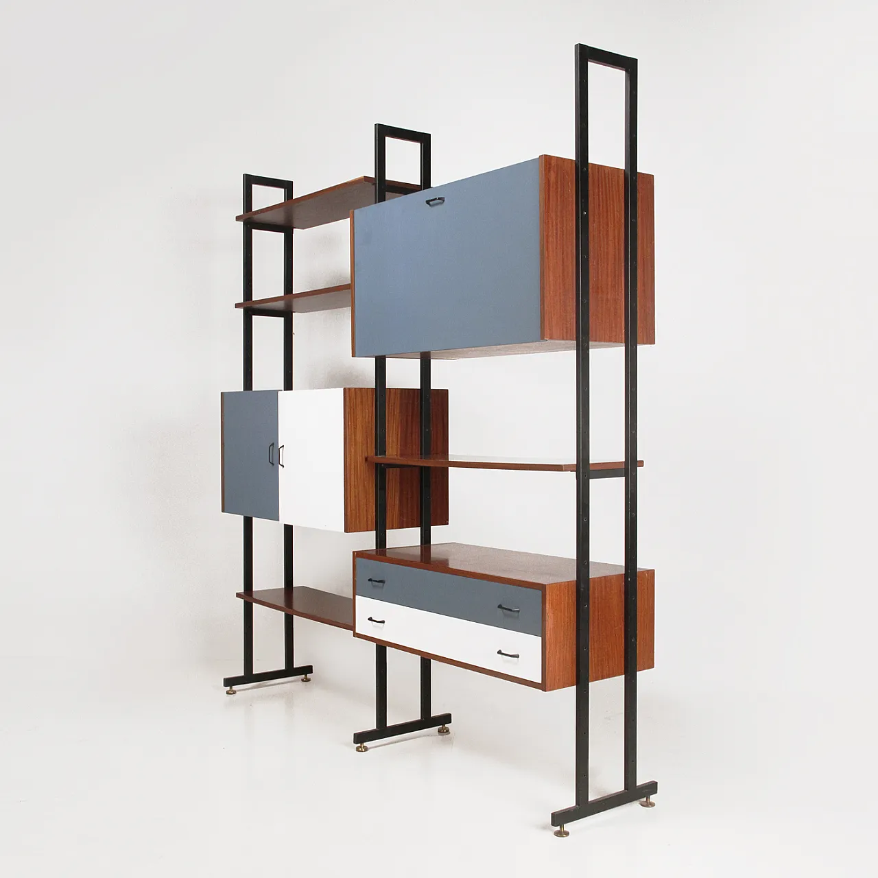 Teak bookcase with iron uprights, 1960s 11