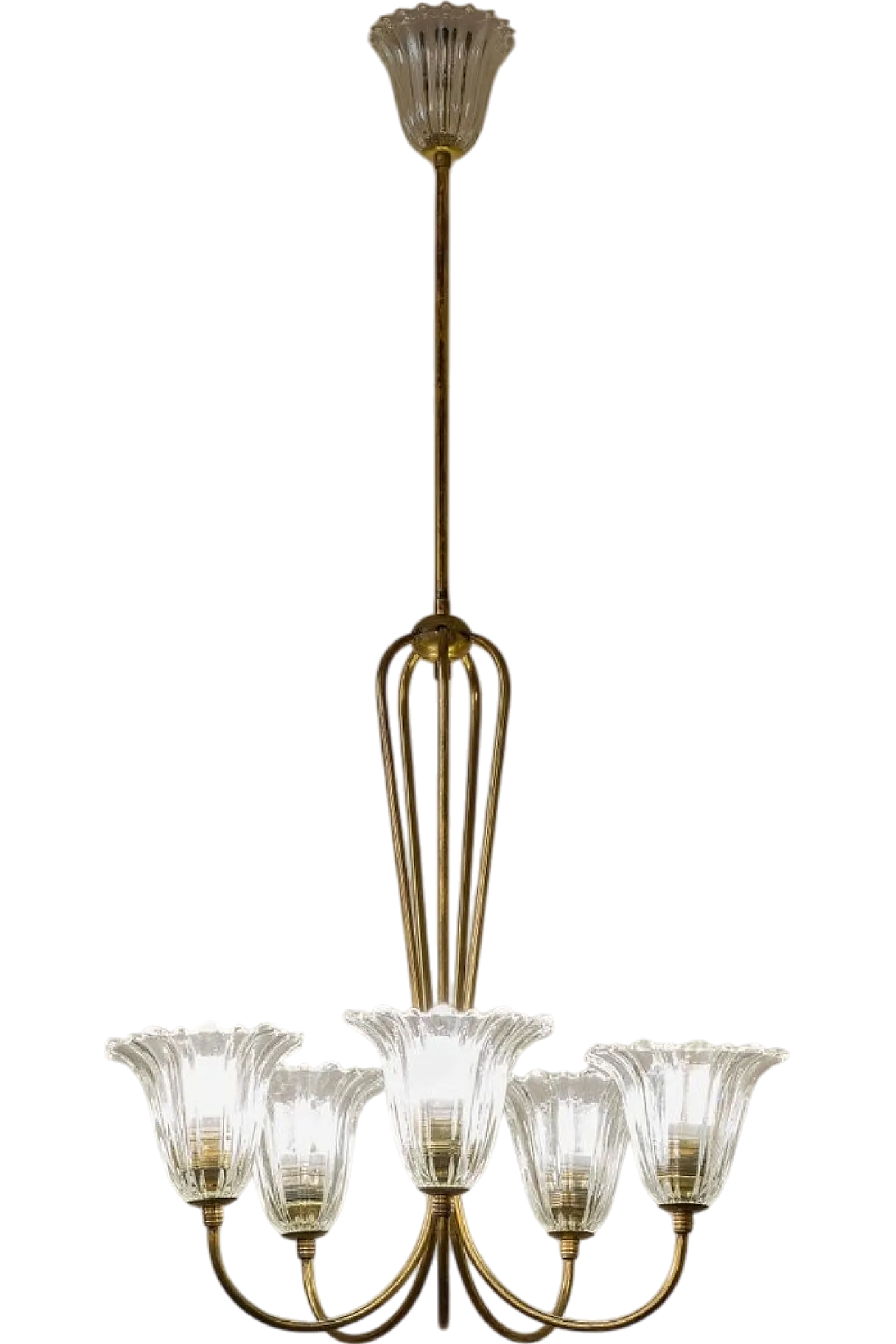 Chandelier in Murano glass and brass, 1950s 12