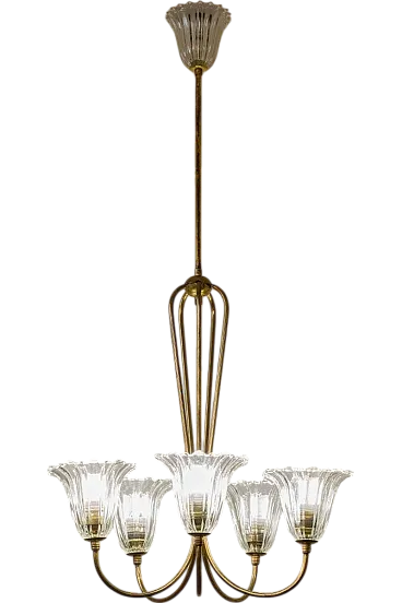 Chandelier in Murano glass and brass, 1950s