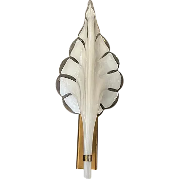 White Murano glass leaf wall sconce by Franco Luce, 1970s