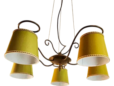 5-Light chandelier with fabric lampshades, 1980s