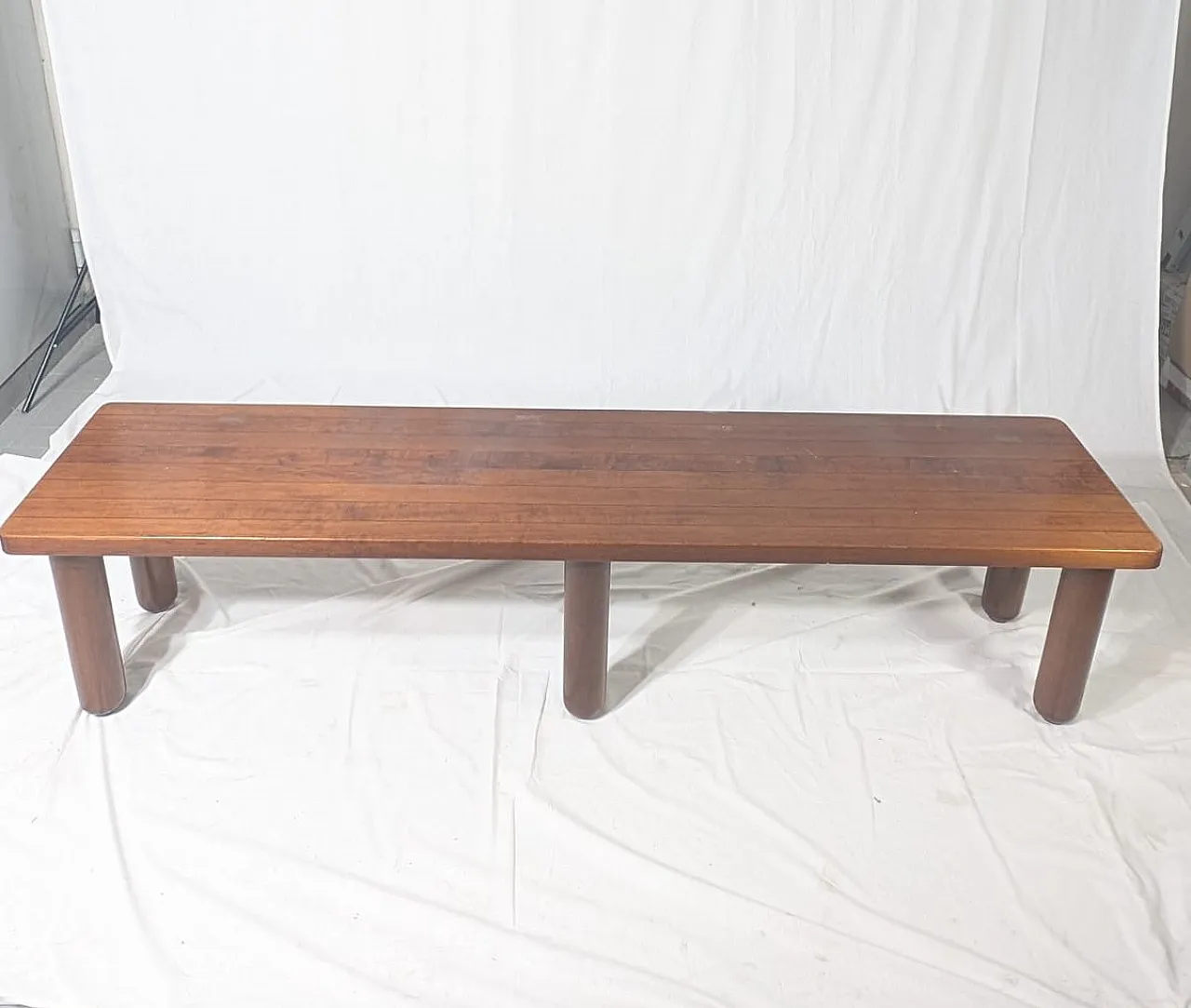 Italian Japandi walnut and ebony Bench, 60s 1