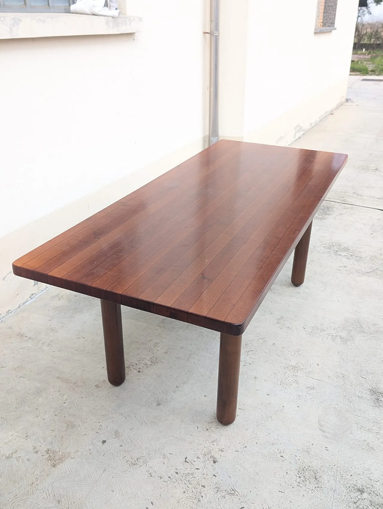 Italian Japandi walnut and ebony Table, 70s 2