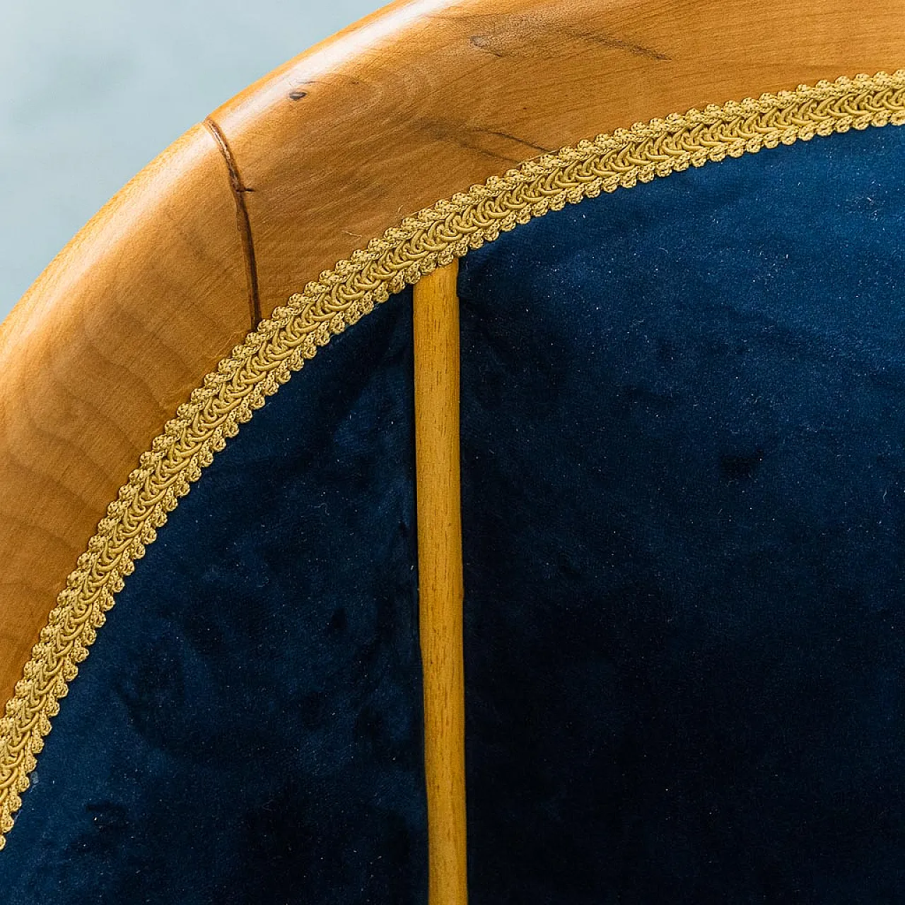 Wooden armchair and blue velvet, 50s 2