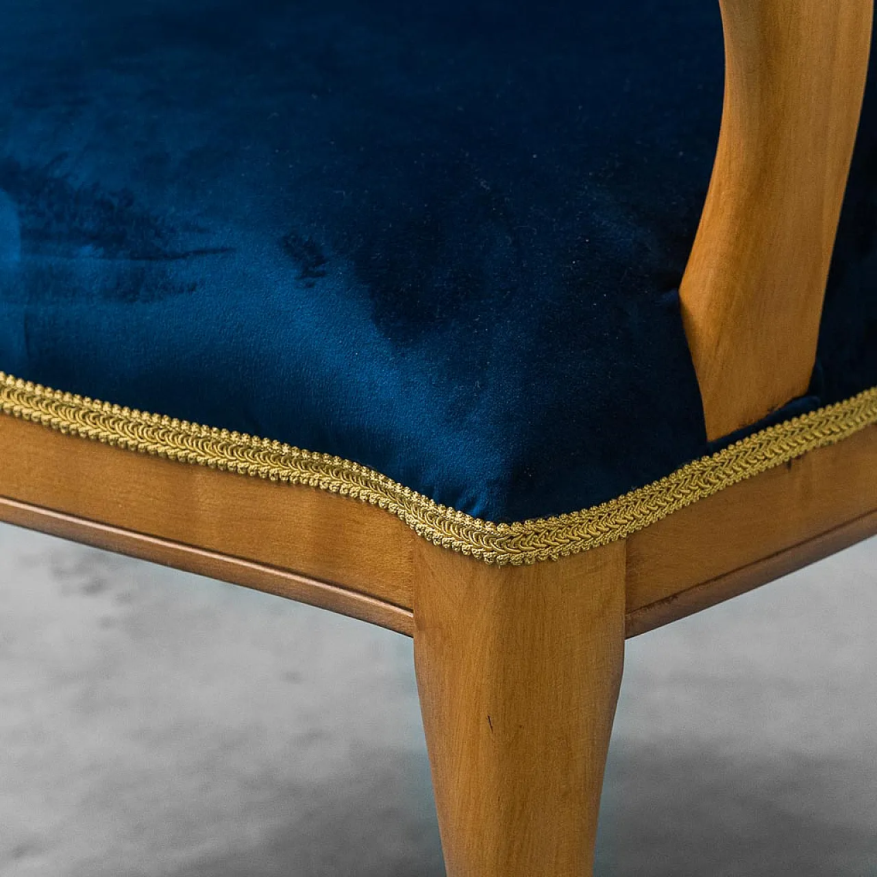 Wooden armchair and blue velvet, 50s 4