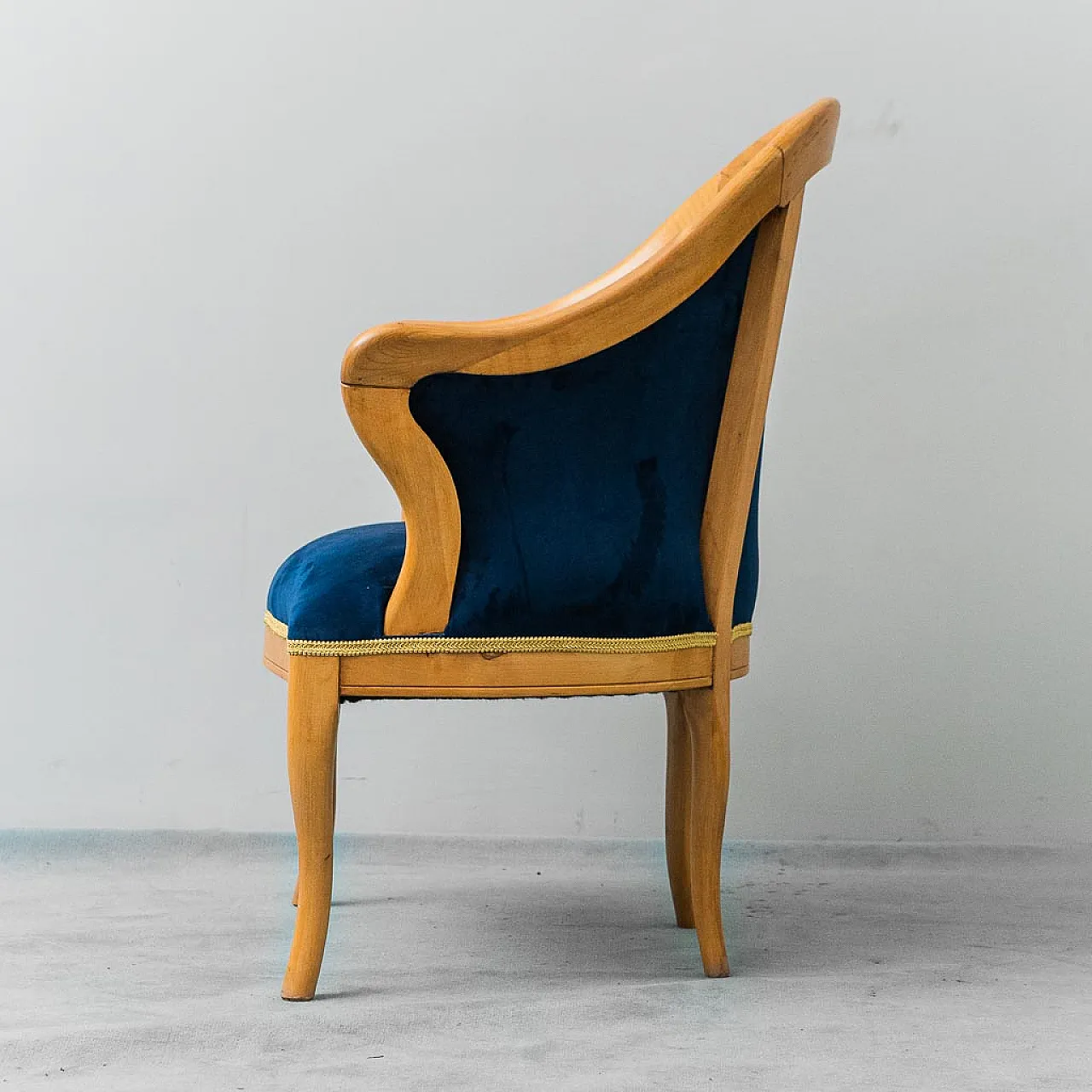 Wooden armchair and blue velvet, 50s 8