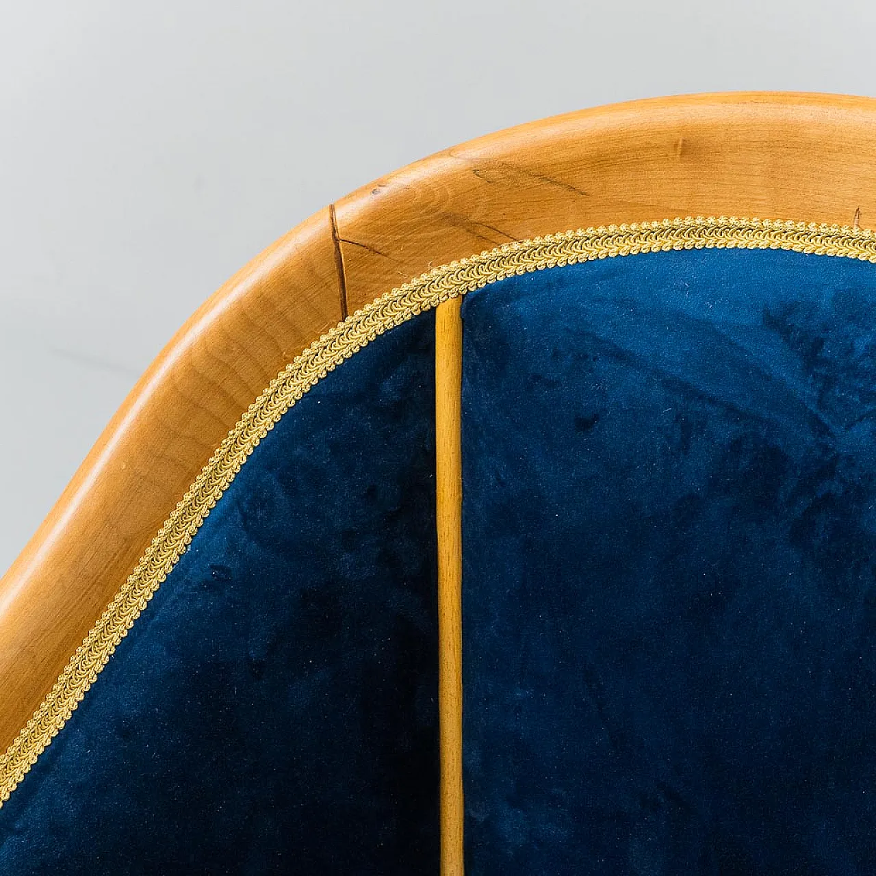 Wooden armchair and blue velvet, 50s 10