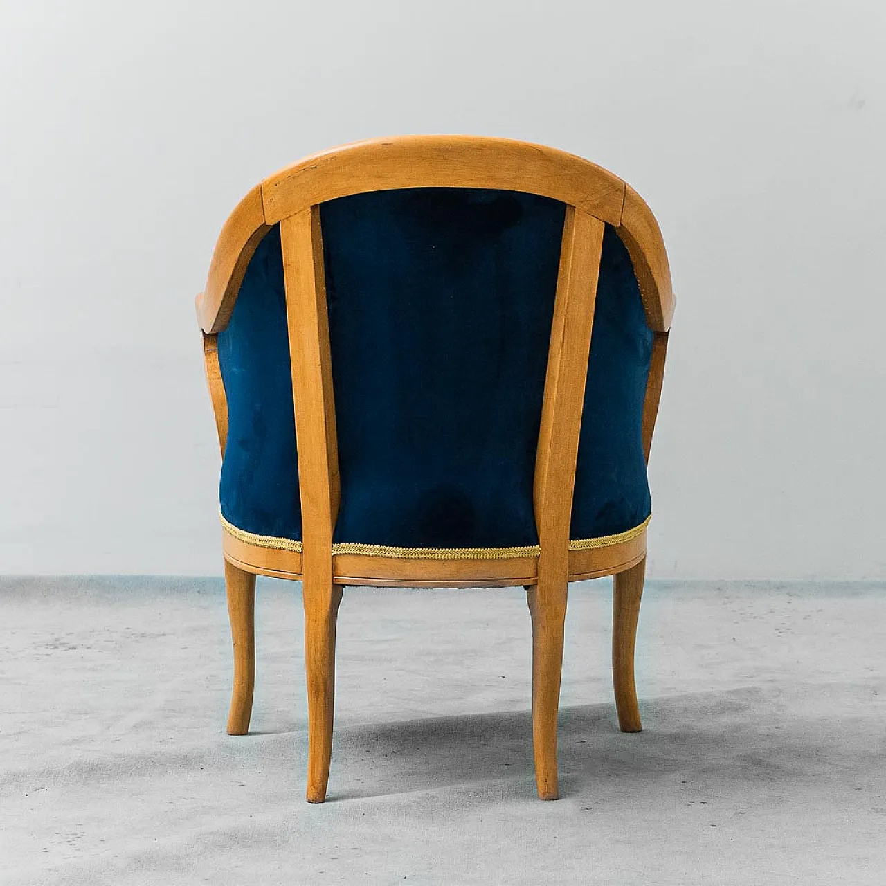 Wooden armchair and blue velvet, 50s 12