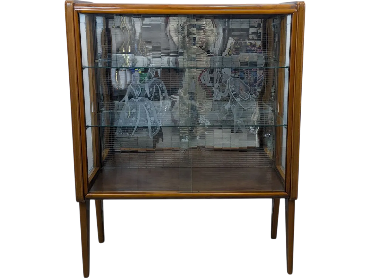 Mirrored bar cabinet in walnut and engraved glass, 1950s 11