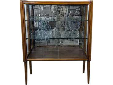 Mirrored bar cabinet in walnut and engraved glass, 1950s